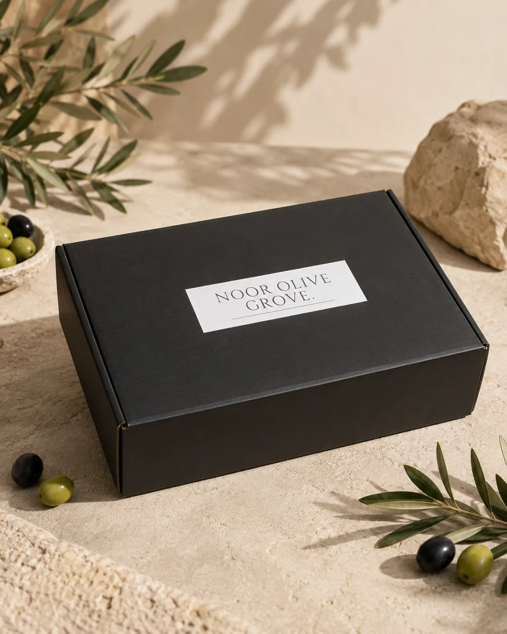Noor Olive Grove branded delivery box