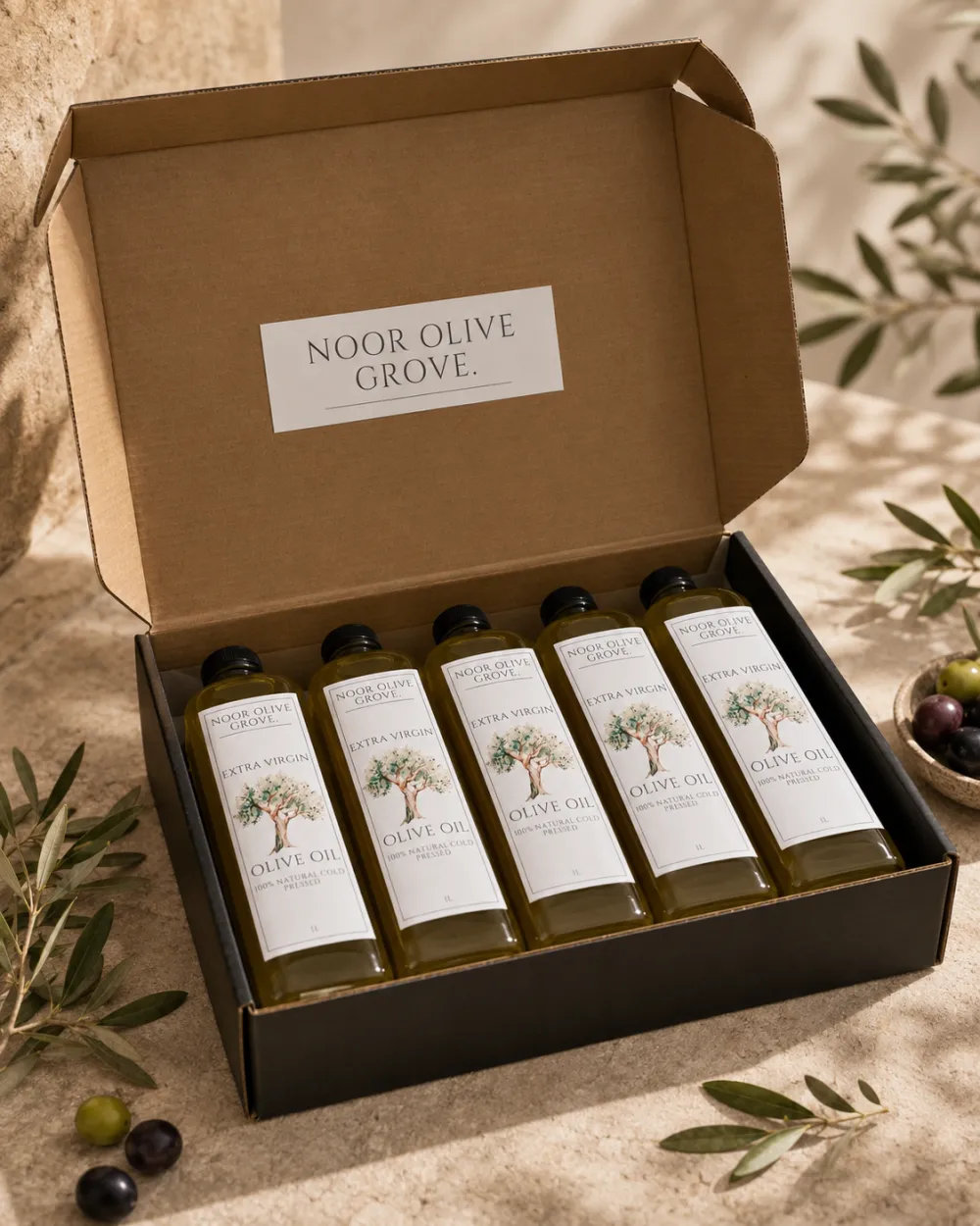 Noor Olive Grove gift box with five bottles